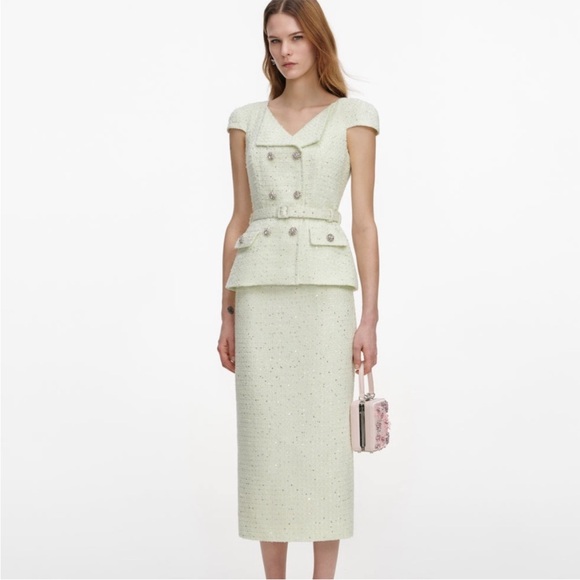 Self-Portrait NWOT LIME BOUCLE MIDI DRESS - Picture 4 of 7